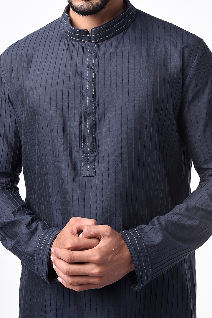 Navy Blue Pintuck Kurta Set by Bubber Couture at Pernia's Pop Up Shop