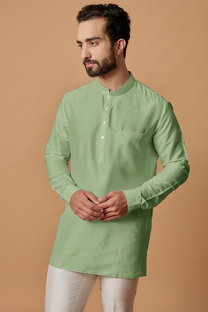 Pista Green Cotton Silk Shirt Kurta by Bubber Couture