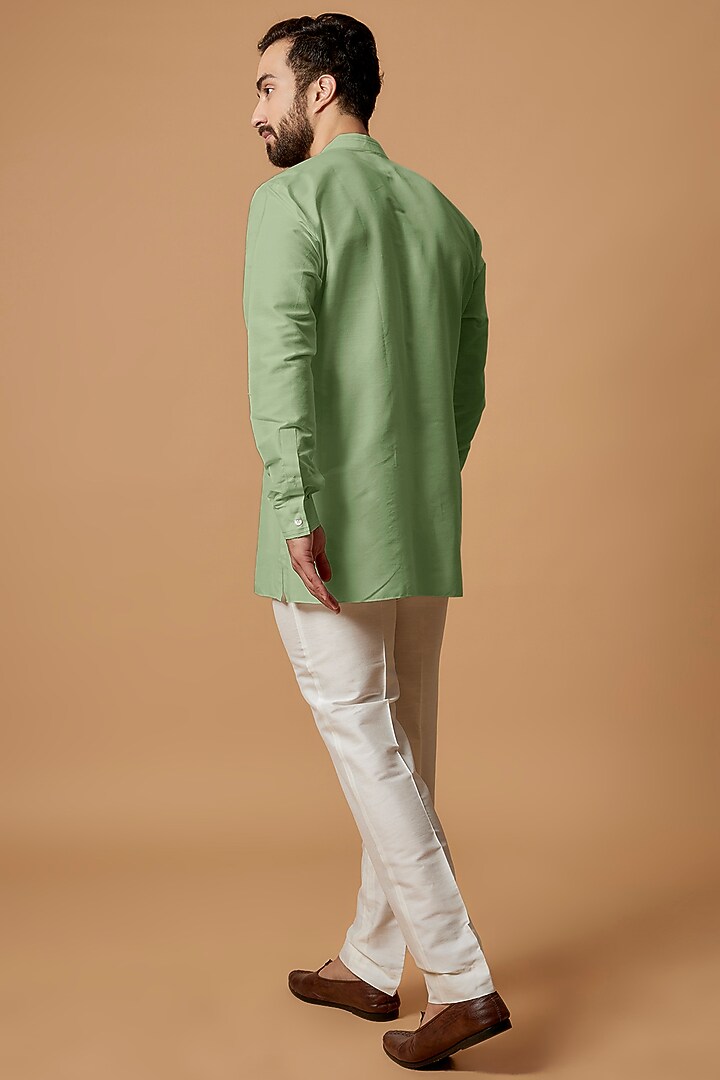 Pista Green Cotton Silk Pintucks Kurta by Bubber Couture at Pernia's Pop Up Shop