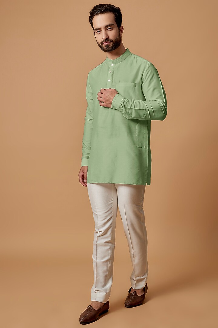 Pista Green Cotton Silk Pintucks Kurta by Bubber Couture at Pernia's Pop Up Shop
