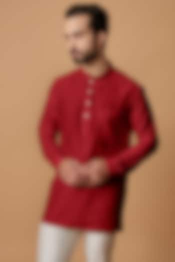 Red Cotton Silk Shirt Kurta by Bubber Couture