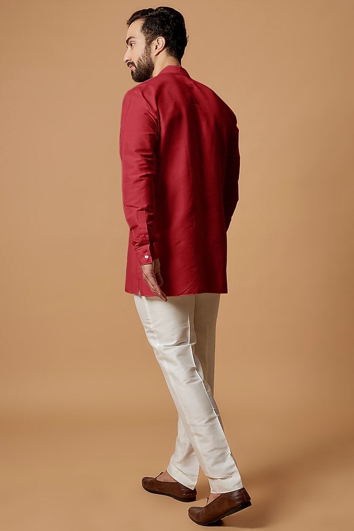 Red Cotton Silk Shirt Kurta by Bubber Couture at Pernia's Pop Up Shop