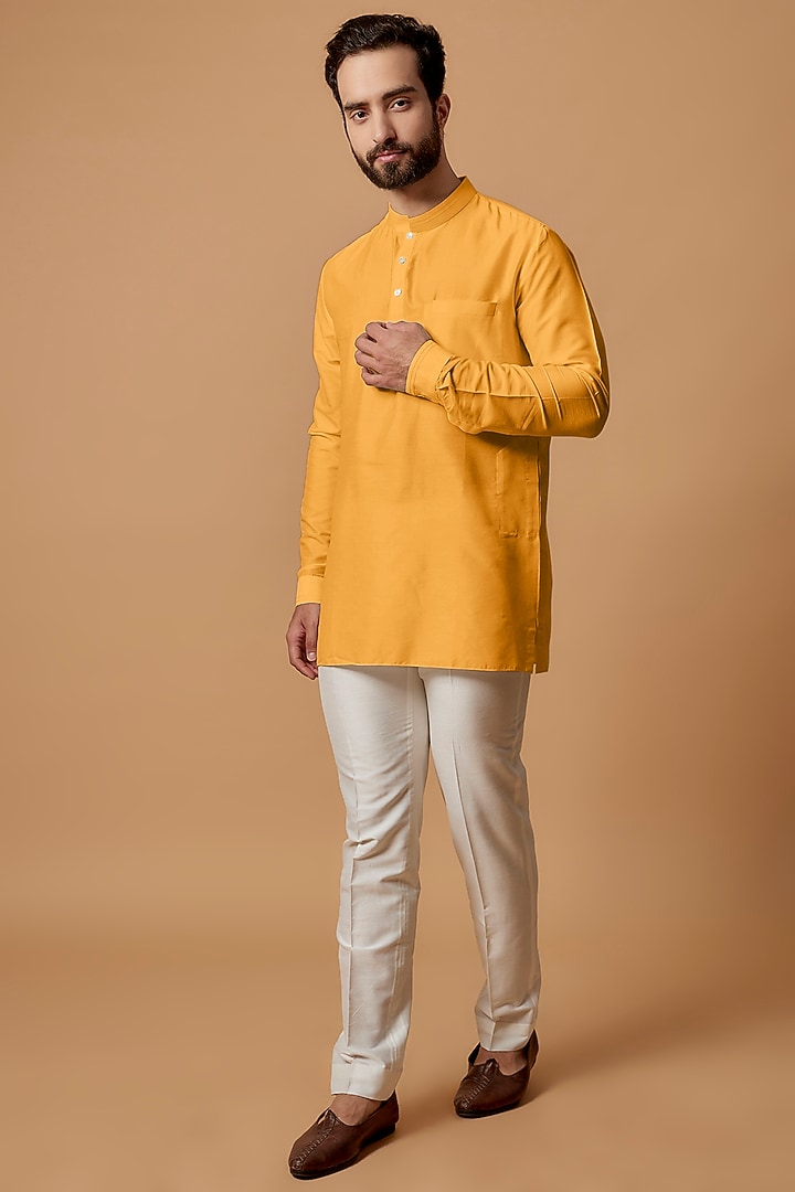 Orange Cotton Silk Shirt Kurta by Bubber Couture at Pernia's Pop Up Shop