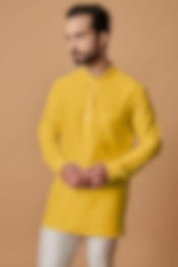Yellow Cotton Silk Shirt Kurta by Bubber Couture