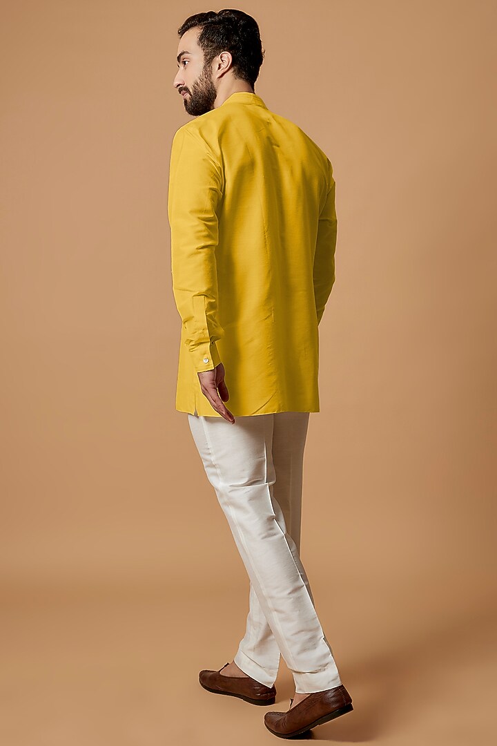 Yellow Cotton Silk Shirt Kurta by Bubber Couture at Pernia's Pop Up Shop