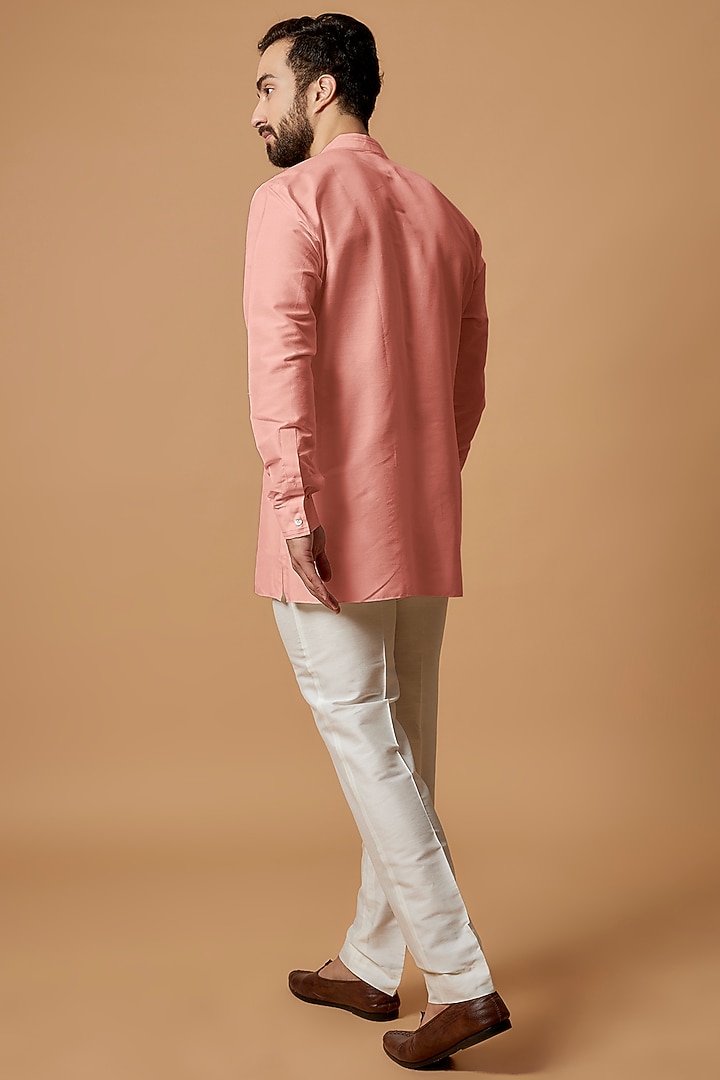 Salmon Pink Cotton Silk Shirt Kurta by Bubber Couture at Pernia's Pop Up Shop