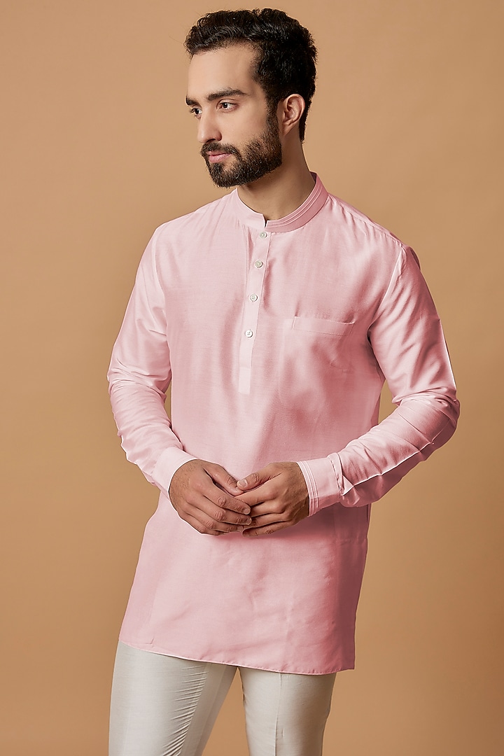 Baby Pink Cotton Silk Shirt Kurta by Bubber Couture