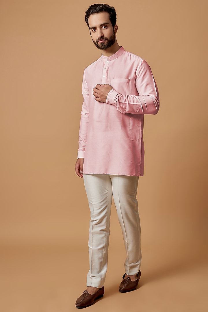 Baby Pink Cotton Silk Shirt Kurta by Bubber Couture at Pernia's Pop Up Shop