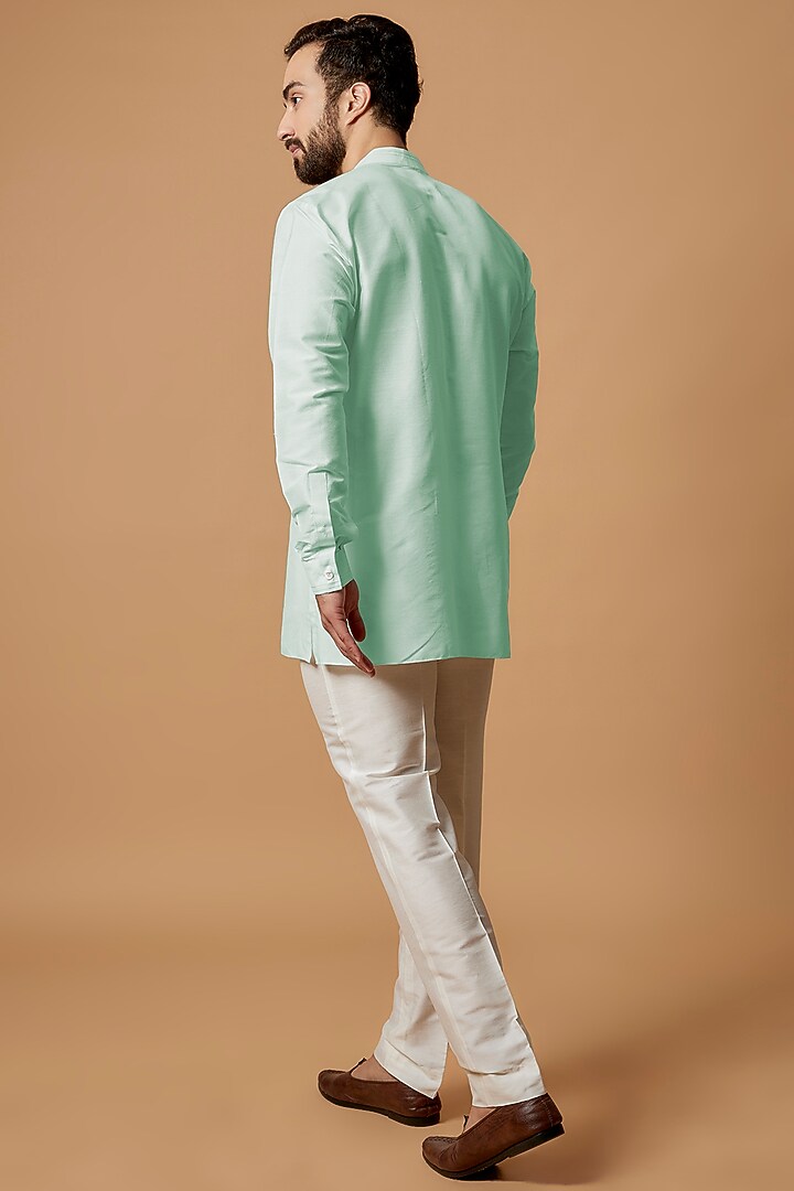 Mint Cotton Silk Shirt Kurta by Bubber Couture at Pernia's Pop Up Shop