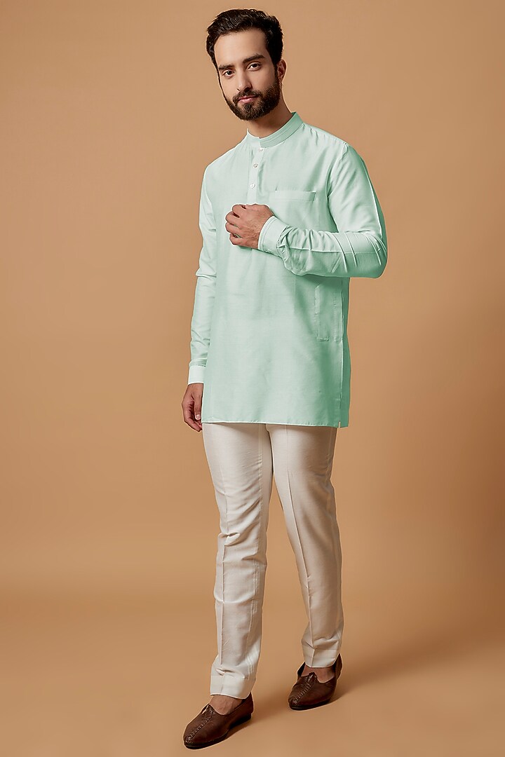 Mint Cotton Silk Shirt Kurta by Bubber Couture at Pernia's Pop Up Shop