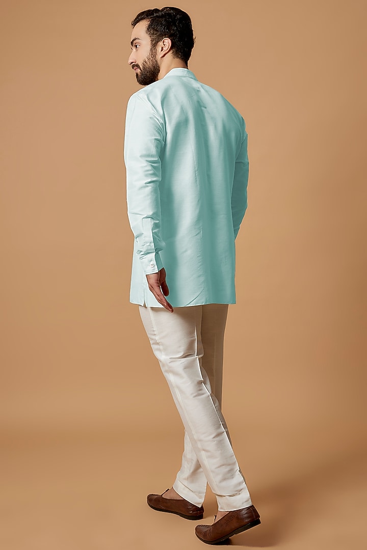 Sky Blue Cotton Silk Shirt Kurta by Bubber Couture at Pernia's Pop Up Shop