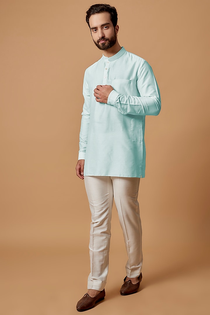 Sky Blue Cotton Silk Shirt Kurta by Bubber Couture at Pernia's Pop Up Shop