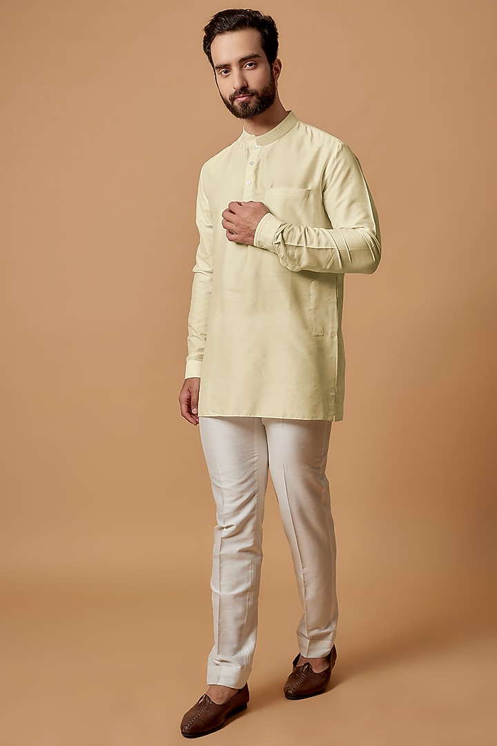 Beige Cotton Silk Shirt Kurta by Bubber Couture at Pernia's Pop Up Shop