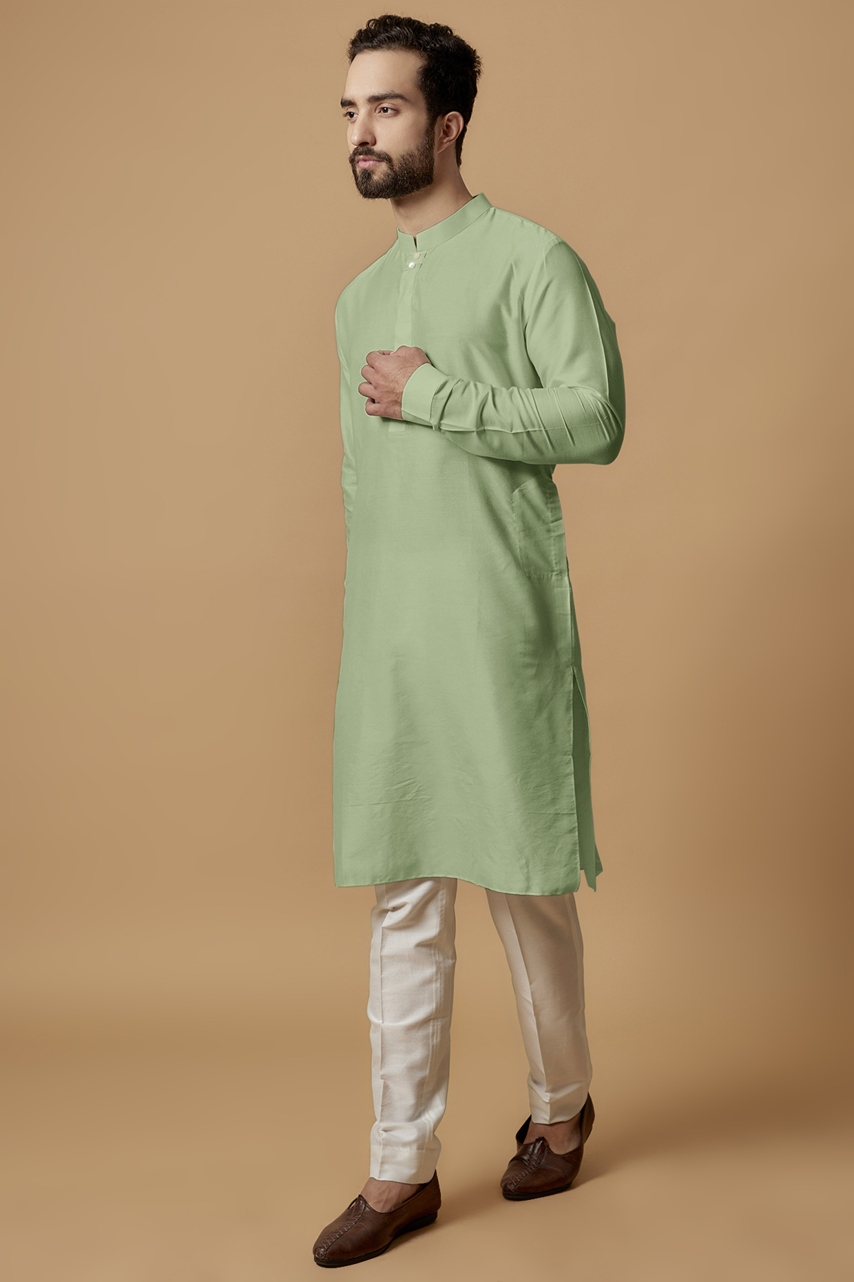 Pista Green Cotton Silk Kurta Set by Bubber Couture