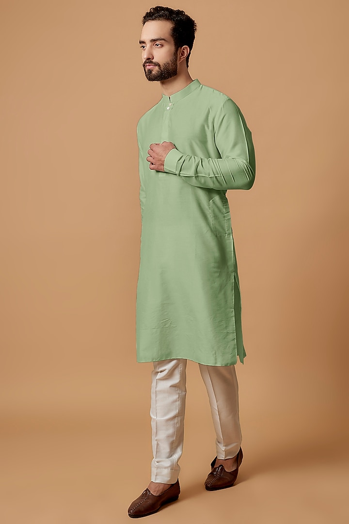 Pista Green Cotton Silk Kurta Set by Bubber Couture