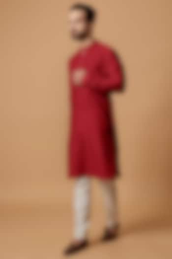 Red Cotton Silk Kurta Set by Bubber Couture