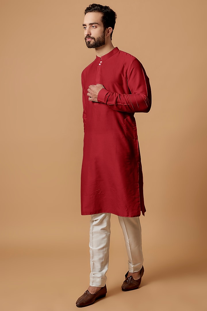 Red Cotton Silk Kurta Set by Bubber Couture