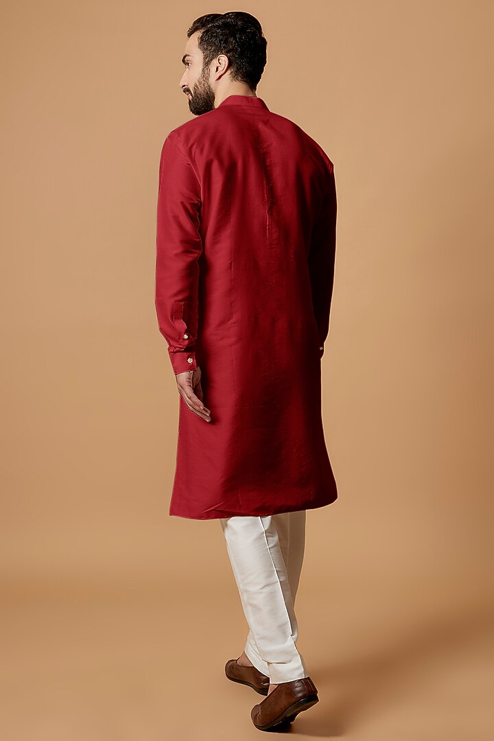 Red Cotton Silk Kurta Set by Bubber Couture at Pernia's Pop Up Shop