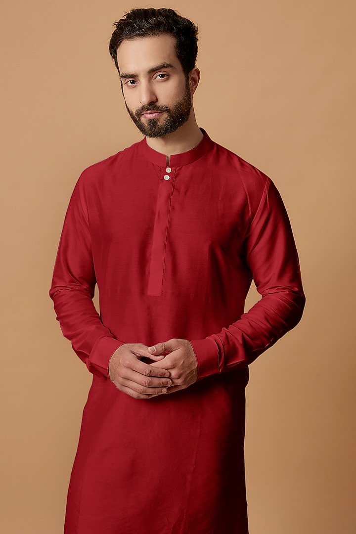 Red Cotton Silk Kurta Set by Bubber Couture at Pernia's Pop Up Shop