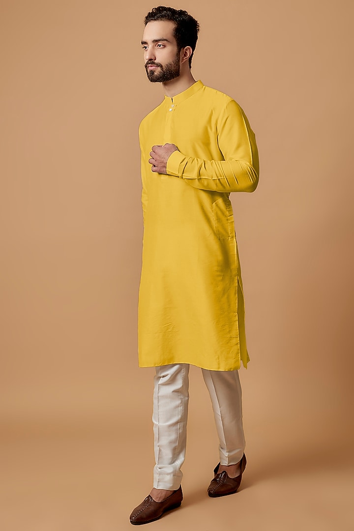 Yellow Cotton Silk Kurta Set by Bubber Couture