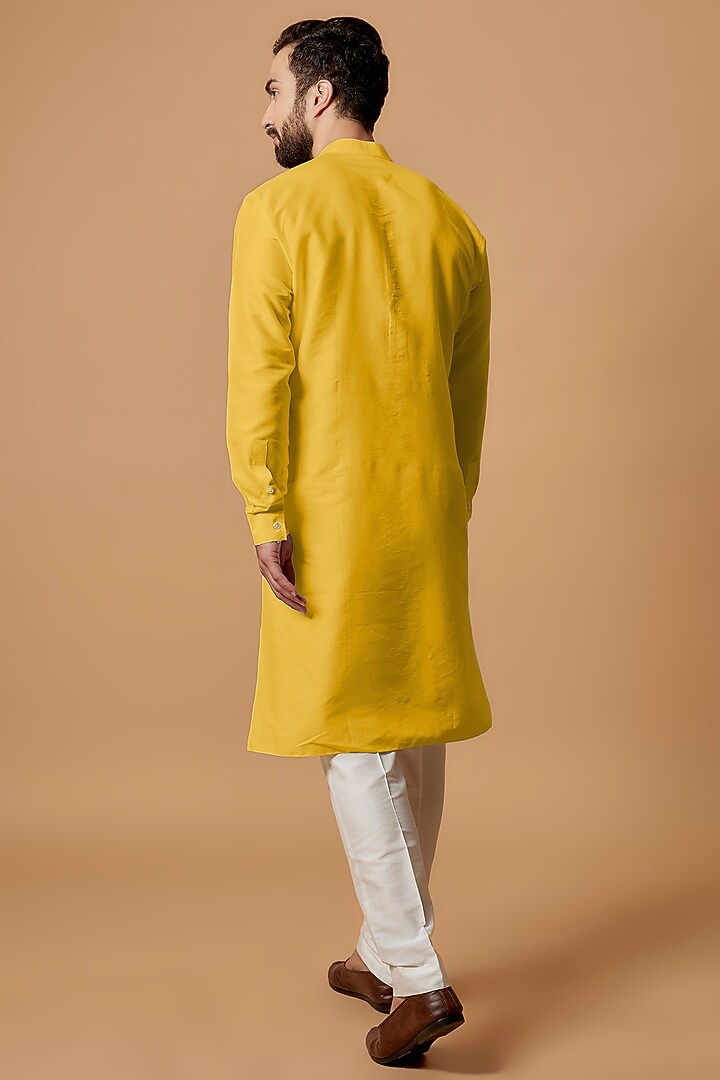 Yellow Cotton Silk Kurta Set by Bubber Couture at Pernia's Pop Up Shop