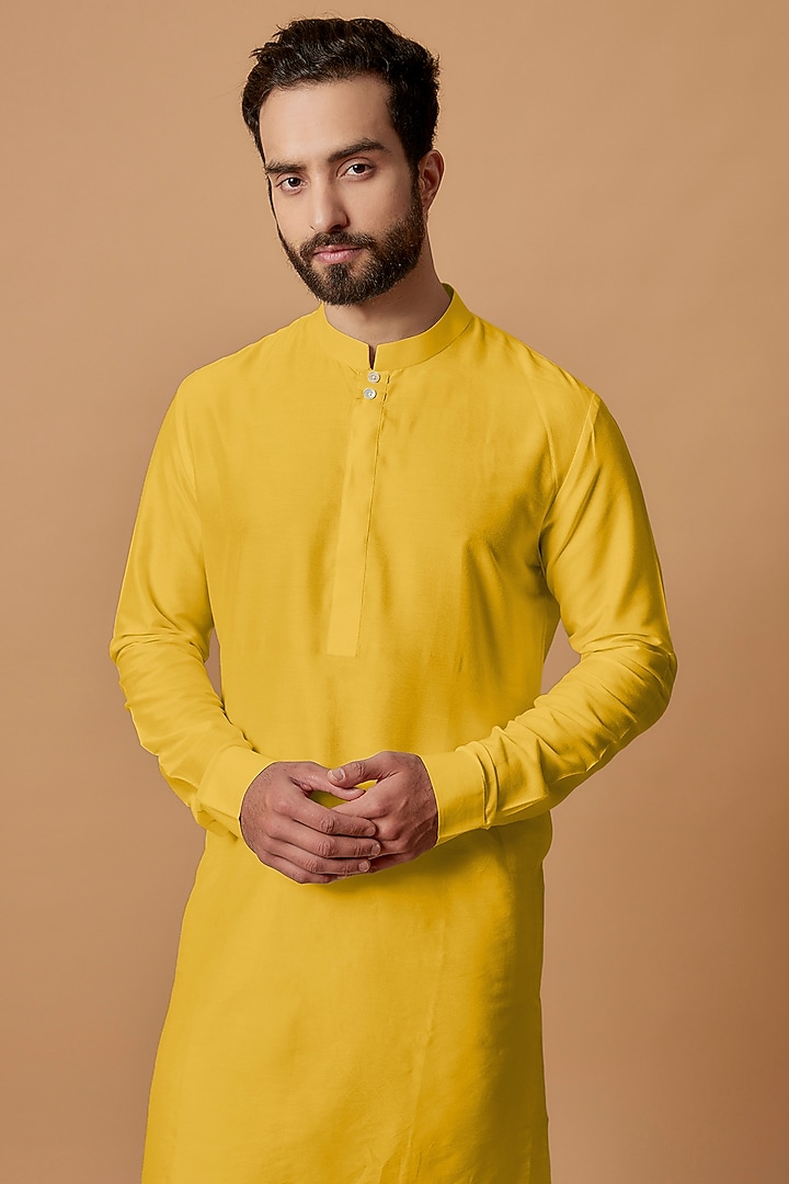 Yellow Cotton Silk Kurta Set by Bubber Couture at Pernia's Pop Up Shop