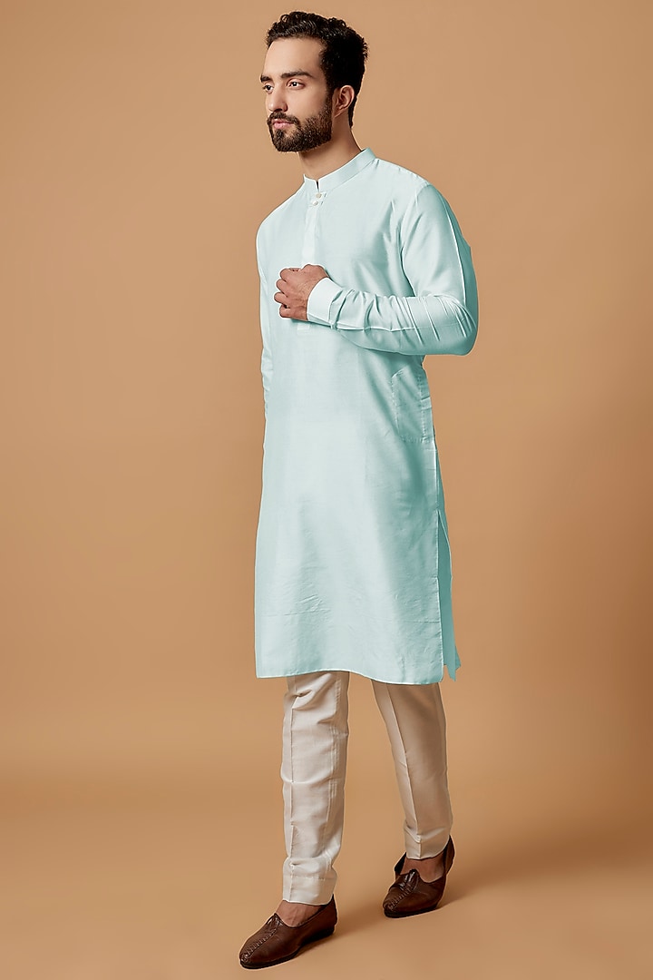 Sky Blue Cotton Silk Kurta Set by Bubber Couture