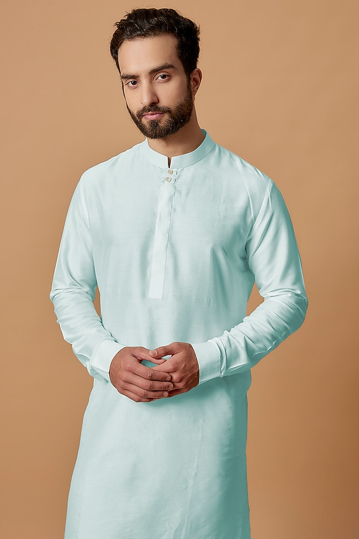 Sky Blue Cotton Silk Kurta Set by Bubber Couture at Pernia's Pop Up Shop