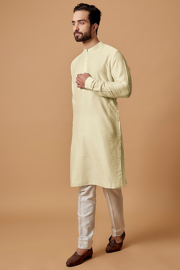 Beige Cotton Silk Kurta Set by Bubber Couture