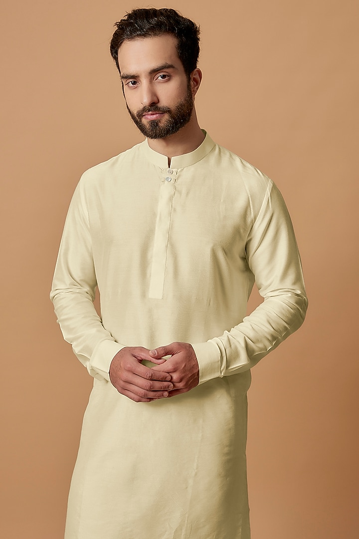 Beige Cotton Silk Kurta Set by Bubber Couture at Pernia's Pop Up Shop