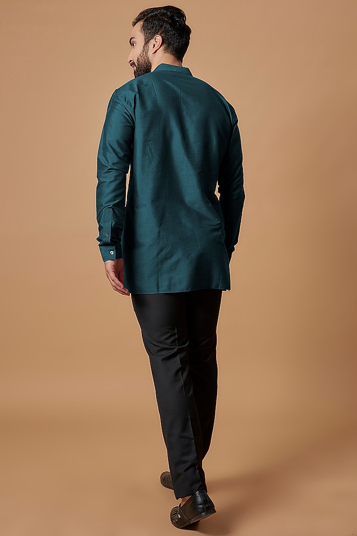 Teal Blue Cotton Silk Shirt Kurta by Bubber Couture at Pernia's Pop Up Shop