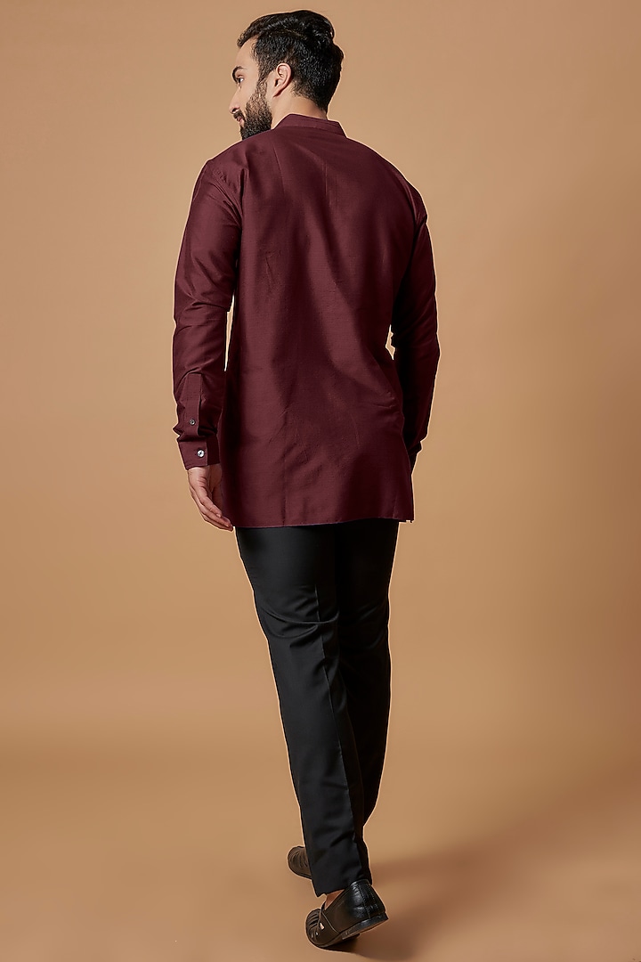 Maroon Cotton Silk Shirt Kurta by Bubber Couture at Pernia's Pop Up Shop