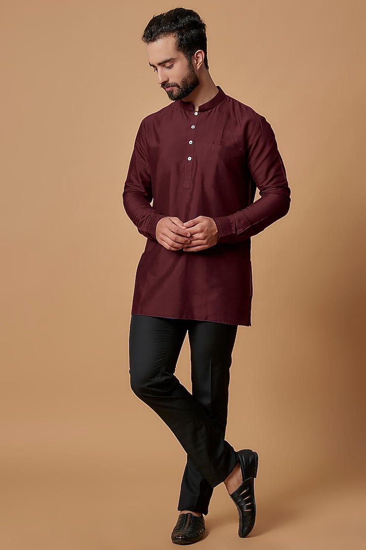 Maroon Cotton Silk Shirt Kurta by Bubber Couture at Pernia's Pop Up Shop