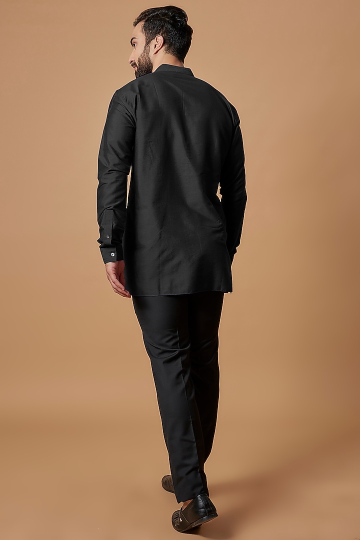 Black Cotton Silk Shirt Kurta by Bubber Couture at Pernia's Pop Up Shop