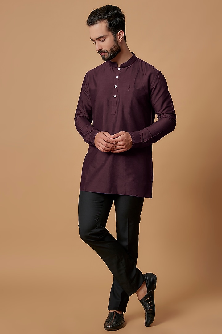 Wine Cotton Silk Shirt Kurta by Bubber Couture at Pernia's Pop Up Shop