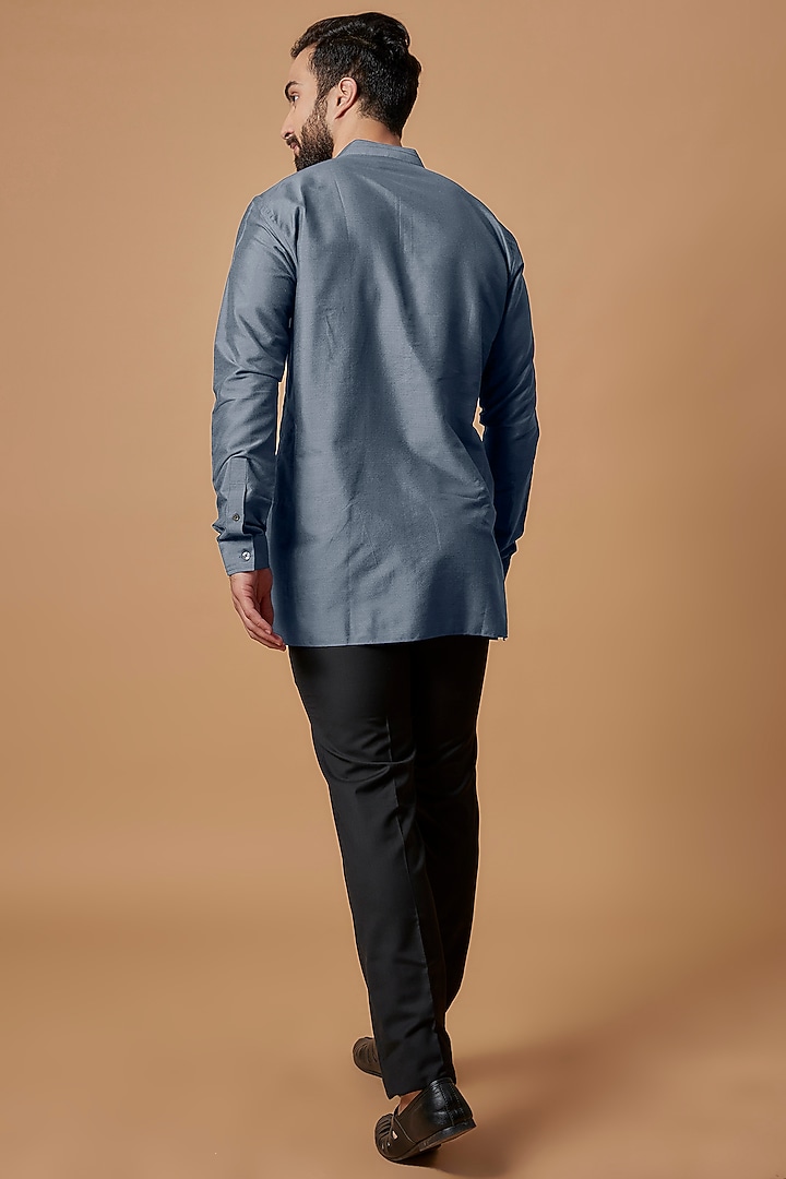 Charcoal Grey Cotton Silk Shirt Kurta by Bubber Couture at Pernia's Pop Up Shop