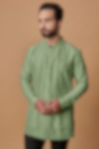 Pista Green Cotton Silk Layered Shirt Kurta by Bubber Couture