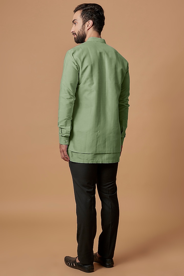 Pista Green Cotton Silk Layered Shirt Kurta by Bubber Couture at Pernia's Pop Up Shop