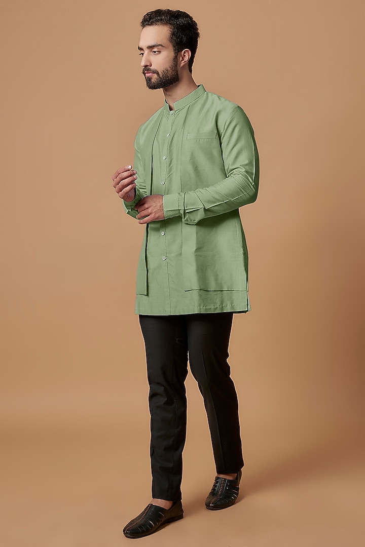 Pista Green Cotton Silk Layered Shirt Kurta by Bubber Couture at Pernia's Pop Up Shop