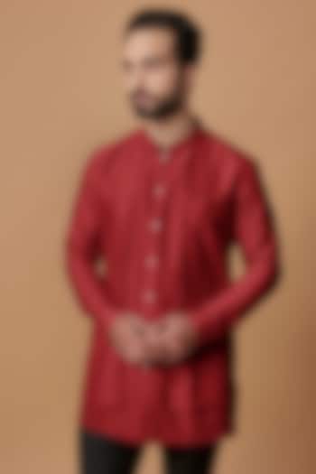 Red Cotton Silk Layered Shirt Kurta by Bubber Couture