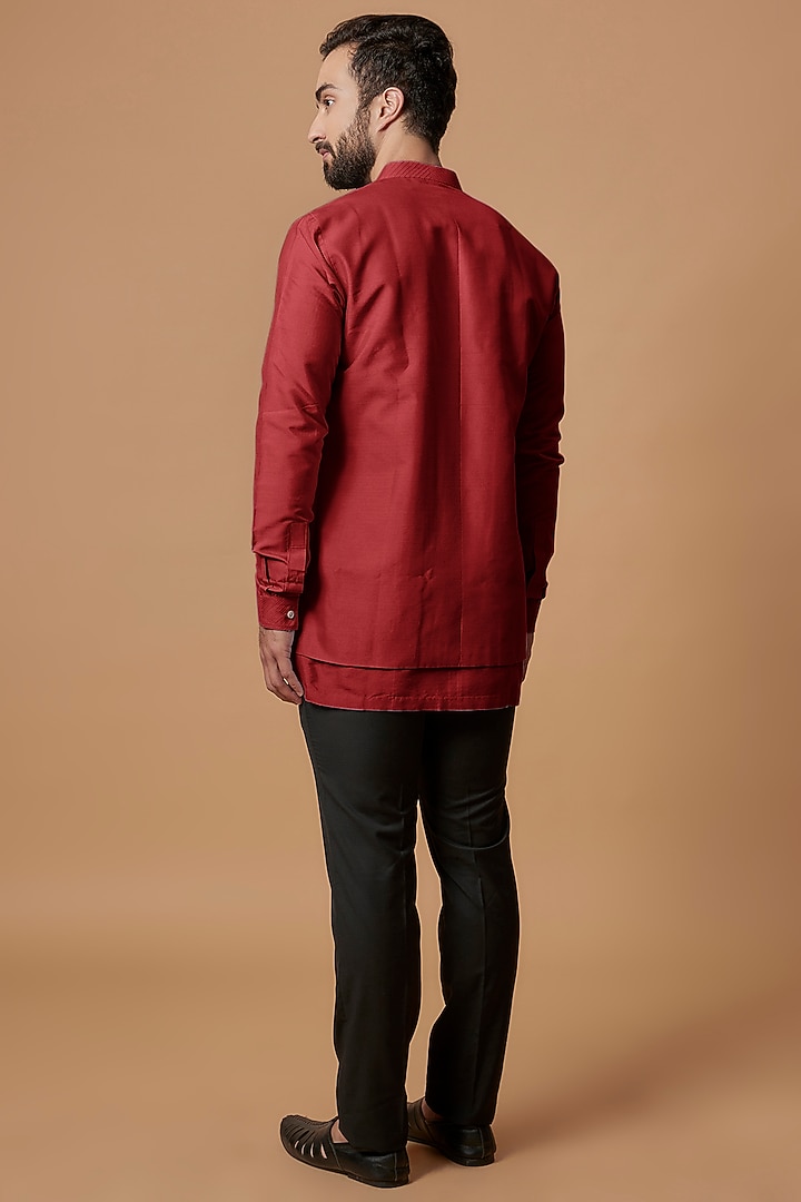 Red Cotton Silk Layered Shirt Kurta by Bubber Couture at Pernia's Pop Up Shop