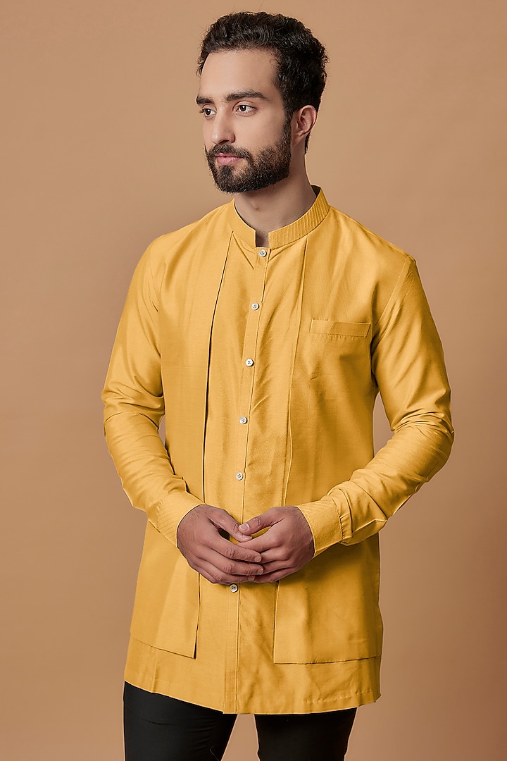 Orange Cotton Silk Layered Shirt Kurta by Bubber Couture at Pernia's Pop Up Shop