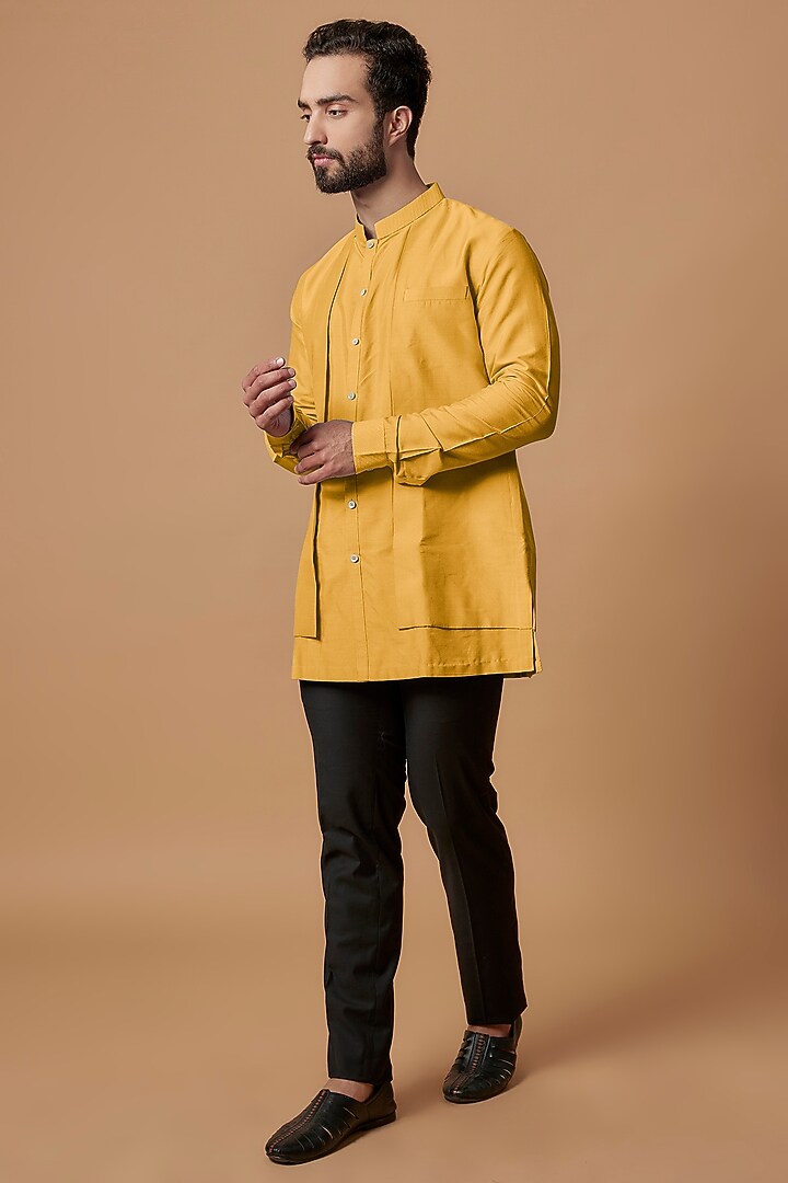 Orange Cotton Silk Layered Shirt Kurta by Bubber Couture at Pernia's Pop Up Shop