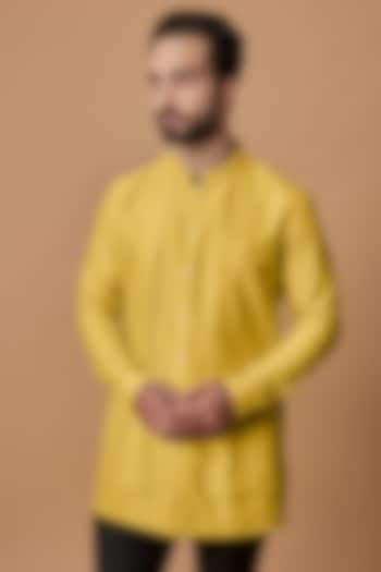 Yellow Cotton Silk Layered Shirt Kurta by Bubber Couture at Pernia's Pop Up Shop