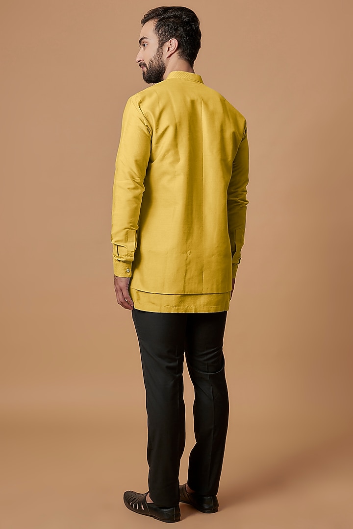 Yellow Cotton Silk Layered Shirt Kurta by Bubber Couture at Pernia's Pop Up Shop