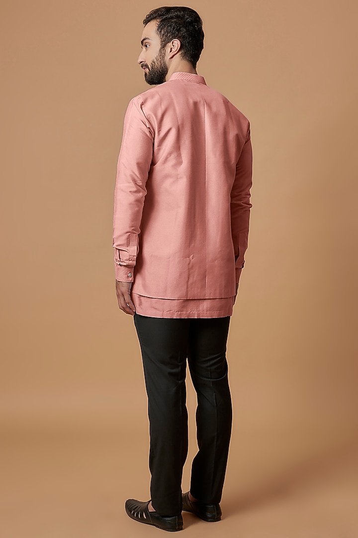 Salmon Pink Cotton Silk Layered Shirt Kurta by Bubber Couture at Pernia's Pop Up Shop
