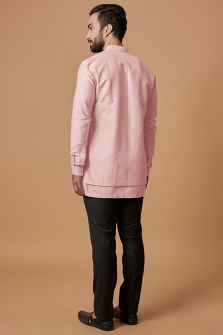 Baby Pink Cotton Silk Layered Shirt Kurta by Bubber Couture at Pernia's Pop Up Shop