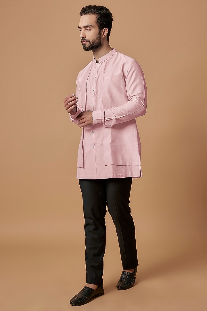 Baby Pink Cotton Silk Layered Shirt Kurta by Bubber Couture at Pernia's Pop Up Shop