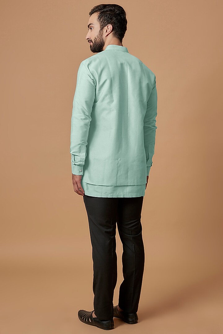 Mint Cotton Silk Layered Shirt Kurta by Bubber Couture at Pernia's Pop Up Shop