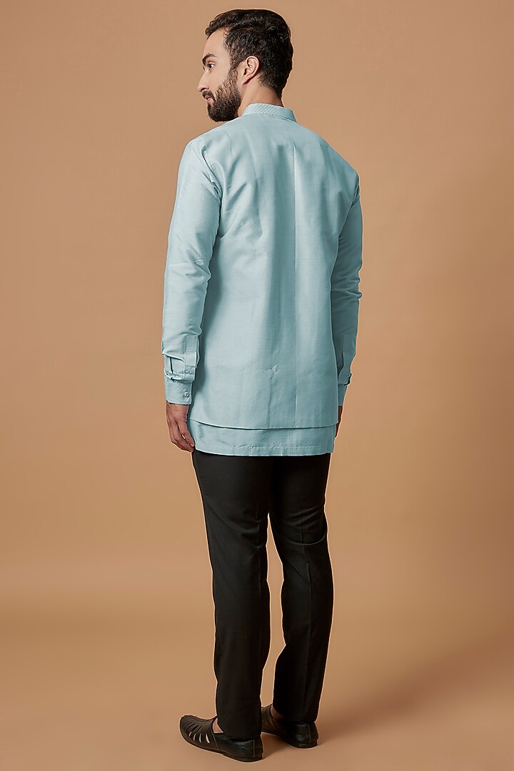 Sky Blue Cotton Silk Layered Shirt Kurta by Bubber Couture at Pernia's Pop Up Shop